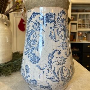 Blue and White Floral Toile Pottery Vase